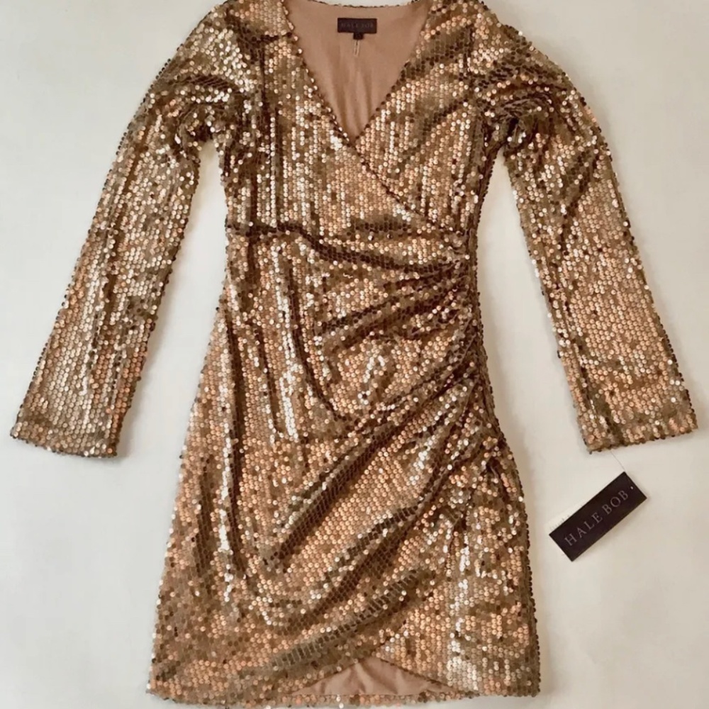 New with Tags. Hale Bob Gold Sequin Dress Size XS